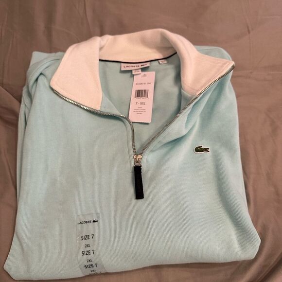 NWT Men’s Mint Lacoste Ribbed Quarter Zip Ribbed Pullover Size XXL/7 - Picture 4 of 4